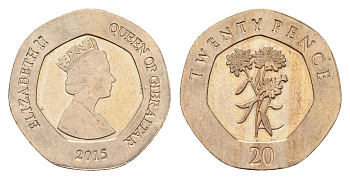 Гибралтар 20 пенсов 2015 KM 1511 медно-никель 4668-531