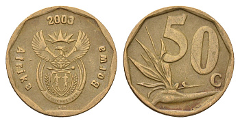 ЮАР 50 центов 2003 Зантедеския Эллиота (калла), герб, год-тип KM 330 сталь плакированная бронзой 4694-959