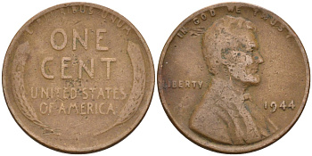 США 1 цент 1944 Линкольн KM А132 медь цинк 4115-767