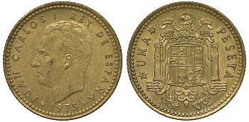 Испания 1 песета 1975 (76) Хуан Карлос I (1975-2001) KM 806 алюминиевая бронза 4128-1056