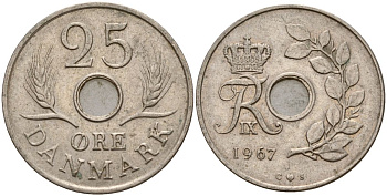 Дания 25 эре 1967 С; S, Фредерик IX (1947-1972) KM 855.1 медно-никель 4150-915