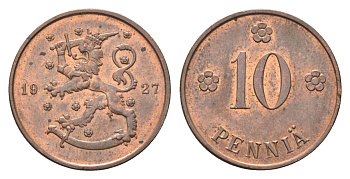 Финляндия 10 пенни 1927 KM 24 медь 4706-726