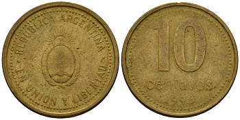 Аргентина 10 сентаво 1993 герб KM 107 алюминиевая бронза 4602-844