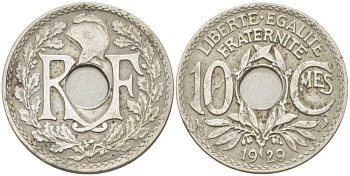ФРАНЦИЯ 10 САНТИМОВ 1929 ТИП ЛИНДАЙЁ KM 866а, LE FRANC 138.16 медно-никель 210-1133