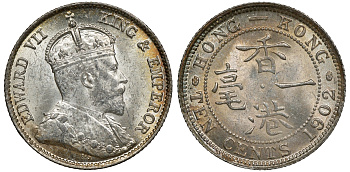 Гонконг 10 центов 1902 Эдуард VII (1901-1910) KM 13 серебро UNC 91-745