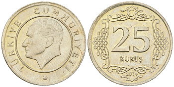 Турция 25 курушей 2014 KM 1242 медно-никель 4610-1114