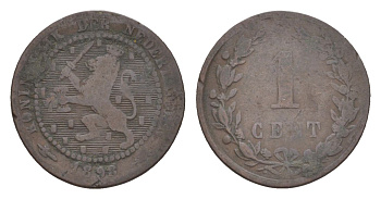 Нидерланды 1 цент 1898 Вильгельмина (1890-1948) KM 107 бронза 71-1534