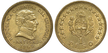 Уругвай 1 песо 1965 KM 46 алюминиевая бронза 106-1225