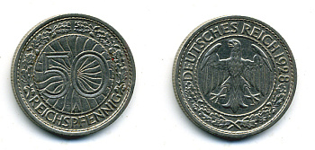 Германия 50 рейхспфеннигов 1928 A KM 49, J.324 никель 58-433