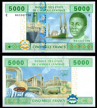 Чад 5000 франков 2002 Pick 609 Ca 7215-44-2-1 бумага 451-1119-3