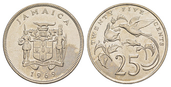 Ямайка 25 центов 1969 KM 49 медно-никель aUNC 91-235