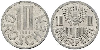 Австрия 10 грошей 1985 KM 2878 алюминий 4135-254