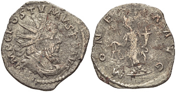 Римская Империя (императоры в Галлии) антониниан 260 - 269 Постум. IMP C POSTVMVS P F AVG / MONETA AVG, Монета с весами и рогом Изобилия, Колония Агриппины, Very fine RIC 315 биллон 1073-12-102