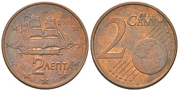 Греция 2 евроцента 2009 KM 182 сталь плакированная медью 4539-517