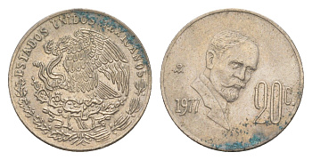 Мексика 20 сентаво 1977 Франциско Индалеси KM 442 медно-никель 4649-857