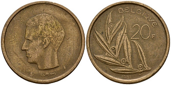 Бельгия 20 франков 1981 Belgique, Бодуэн I (1951-1993) KM 159 никель бронза 4601-337