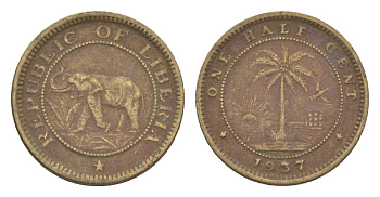 Либерия 1/2 цента 1937 KM 10 латунь 4614-829