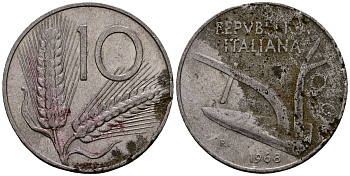 Италия 10 лир 1968 KM 93 алюминий 4176-232