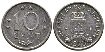 Нидерландские Антилы 10 центов 1976 Юлиана (1948-1980) KM 10 никель 177-1314