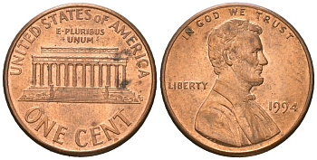 США 1 цент 1994 Авраам Линкольн KM 201b цинк плакированная медью aUNC 220-1135