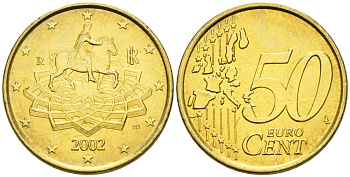 Италия 50 евроцентов 2002 KM 215 нордик UNC 4148-634