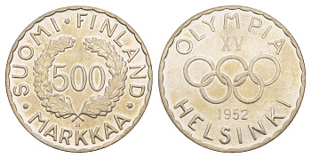 Финляндия 500 марок 1952 XV летние Олимпийские игры, Хельсинки 1952 KM 35 серебро 4653-314