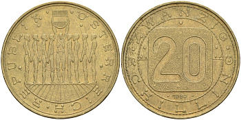 Австрия 20 шиллингов 1980 девять провинций Австрии KM 2946 алюминиевая бронза 189-726
