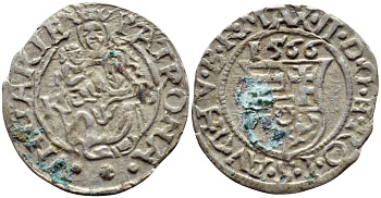 Венгрия 1 денар 1566 КВ, Максимилиан II Габсбург (1564-1576), мадонна с младенцем  серебро    1530-341