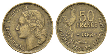 Франция 50 франков 1953 KM 918.1 алюминиевая бронза 4673-1152