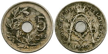 Бельгия 5 сантимов 1925 Belgique, Альберт I (1909-1934) KM 66 медно-никель 4164-1033