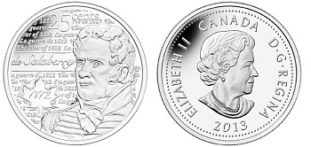 Канада 25 центов 2013 серия герои Канады в войне 1812-1815, Шарль-Мишель де Салаберри KM NEW никелированная сталь UNC M47-05