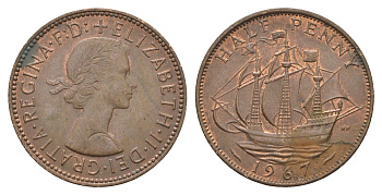 Великобритания 1/2 пенни 1967 Елизавета II (1952-2022) KM 896, Spink 4158 бронза 4663-134
