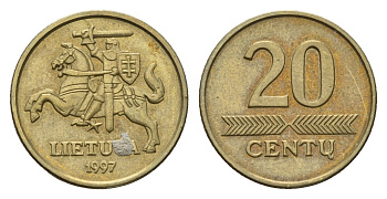 Литва 20 центов (сентов) 1997 KM 107 никель латунь 201-619