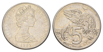 Новая Зеландия 5 центов 1985 KM 34 медно-никель 4627-838