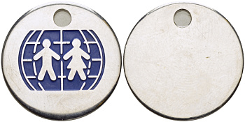 ЕВРОПА ЖЕТОН ND ЭМБЛЕМА UNISEF, ЦВЕТНАЯ ЭМАЛЬ, ДИАМЕТР 24 ММ., НИКЕЛИРОВКА, С ОТВЕРСТИЕМ ДЛЯ НОСКИ сталь плакированная никелем 28-752