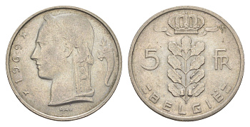 Бельгия 5 франков 1969 Belgie, Бодуэн I (1951-1993) KM 135 медно-никель 4539-342