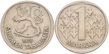 ФИНЛЯНДИЯ 1 МАРКА 1978 K KM 49a медно-никель 4563-523