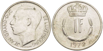 ЛЮКСЕМБУРГ 1 ФРАНК 1972 ВЕЛИКИЙ ГЕРЦОГ ЖАН KM 55 медно-никель 4390-1113
