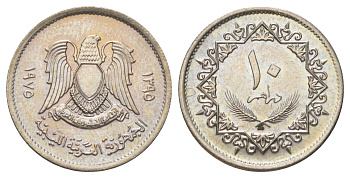 Ливия 10 дирхамов 1975 KM 14 сталь плакированная медно-никелем UNC 4617-432