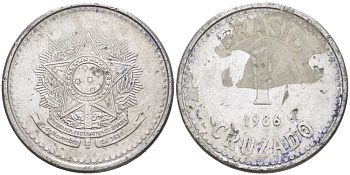 Бразилия 1 крузадо 1986 KM 605 нержавеющая сталь 217-1253