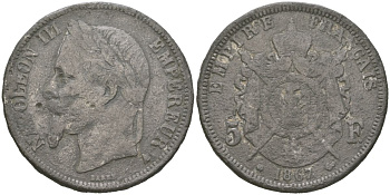 Бельгия КОПИЯ 5 франков 1867 белый металл 1066-16-22