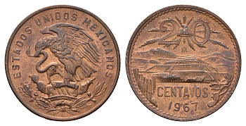 Мексика 20 сентаво 1967 KM 440 бронза UNC 217-321