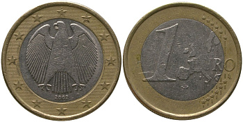 Германия 1 евро 2002 F KM 213 биметалл 4573-1122