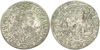 Польша 6 грошей (шостак) 1665 A-Т, Ян II Казимир (1648-1668), вес 3,17 гр, легенда (IOAN CAS DG REX POL & SMDL) KM 91, Kopinski 1369.7 серебро 1517-745