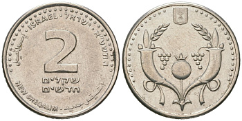 Израиль 2 новых шекеля 2008 JE 5768 KM 433 сталь плакированная никелем aUNC 4606-956