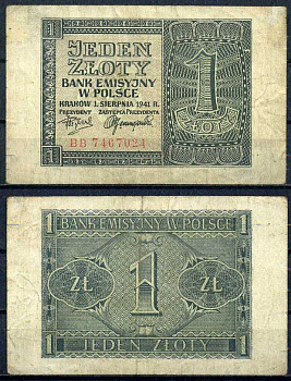 Польша 1 злотый 1941 Pick 99 (2) бумага 8605-27-1-2