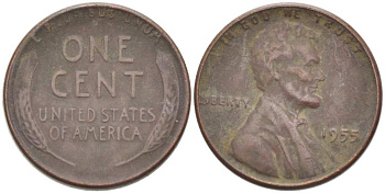 США 1 ЦЕНТ 1955 ЛИНКОЛЬН KM А132 медь цинк 218-1023
