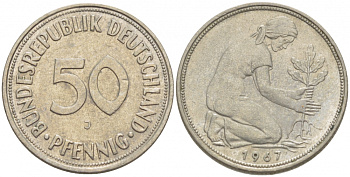 ФРГ 50 ПФЕННИГОВ 1967 J KM 109.1, J. 384 медно-никель 3996-1218