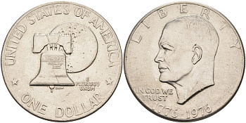 США 1 доллар 1976 200 лет независимости (1776-1976), Эйзенхауэр KM 206 медь плакированная медно-никелем 35-215