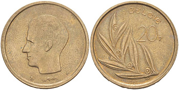 БЕЛЬГИЯ 20 ФРАНКОВ 1981 BELGIE, БОДУЭН I (1951-1993) KM 160 никель бронза 4546-243